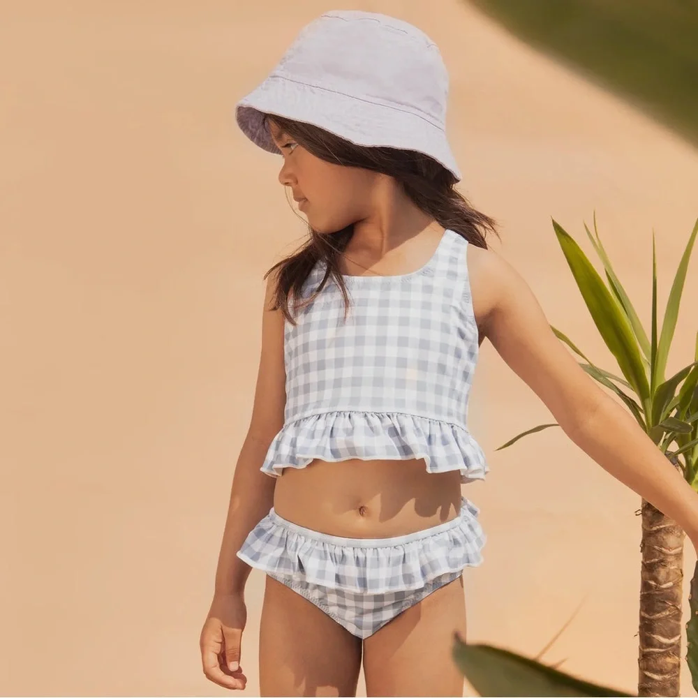 Miles the Label Light Blue Gingham Tankini - Size 5